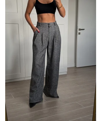 Balıksırtı Pamuklu Palazzo Pantolon Siyah