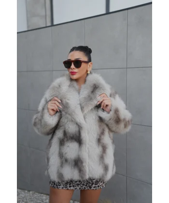 Kruvaze Yaka Kürk Kaban Vizon