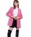 Atlas Kumaş Büzgü Kol Pembe Blazer Ceket