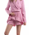 Pileli İçi Şortlu Pembe Etek