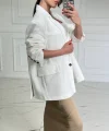Oversize Düğmeli Beyaz Keten Ceket