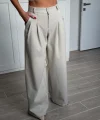 Balıksırtı Pamuklu Palazzo Pantolon Krem