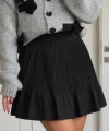 Pile Detaylı Beli Lastikli Mini Şort Etek Siyah
