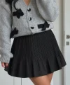 Pile Detaylı Beli Lastikli Mini Şort Etek Siyah