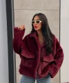 Cepli Alpaka Kürk Kısa Kaban-Bordo