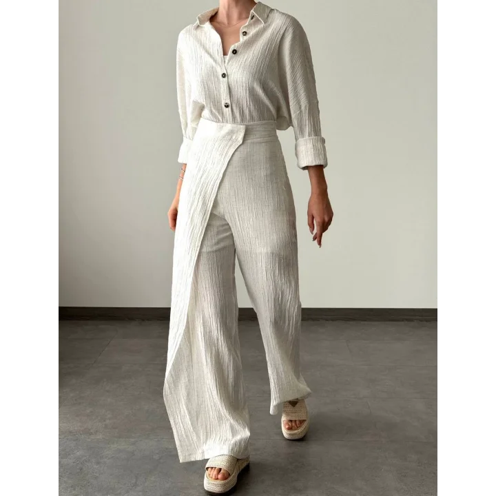 KETEN GÖMLEK PANTOLON TAKIM EKRU