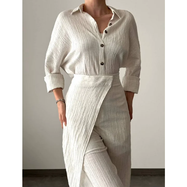 KETEN GÖMLEK PANTOLON TAKIM EKRU