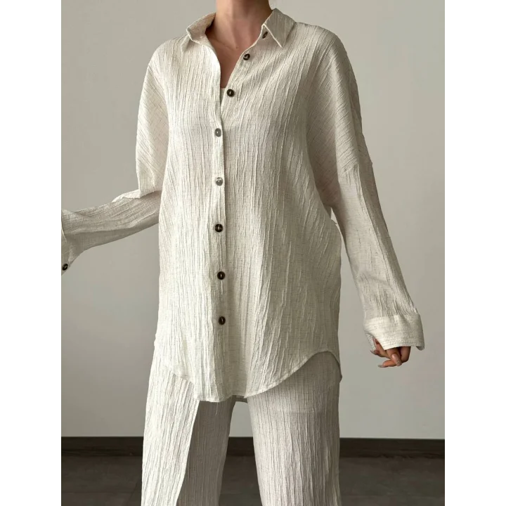 KETEN GÖMLEK PANTOLON TAKIM EKRU