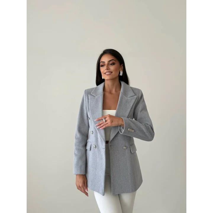 Diagonal Kumaş Kaşe Ceket Gri