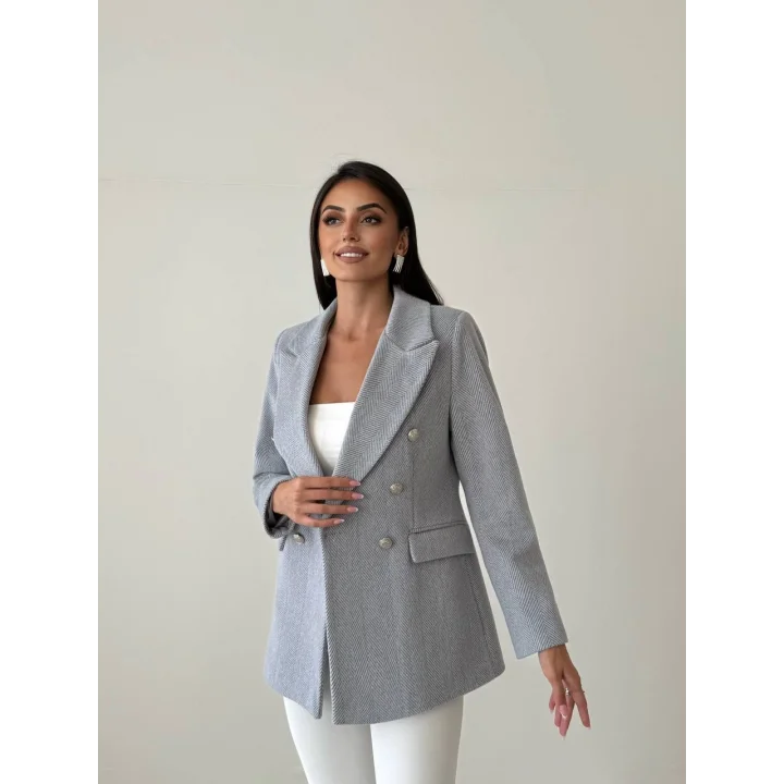Diagonal Kumaş Kaşe Ceket Gri