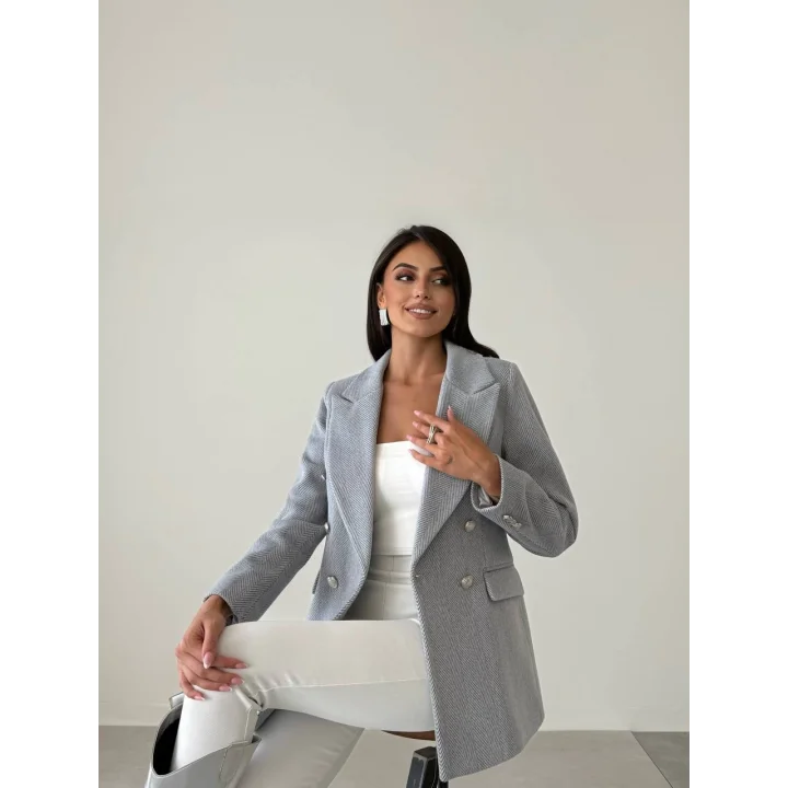 Diagonal Kumaş Kaşe Ceket Gri