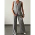 ÇİZGİLİ PAMUKLU YELEK PANTOLON TAKIM GRİ