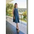 Premium Seri Sıfır Kol Keten Elbise-Mavi