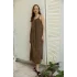 Boncuk Askılı Uzun Elbise-Kahve