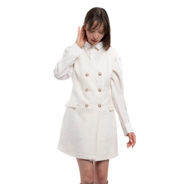 Zara Düğme Detaylı Beyaz Tüvit Gömlek Elbise