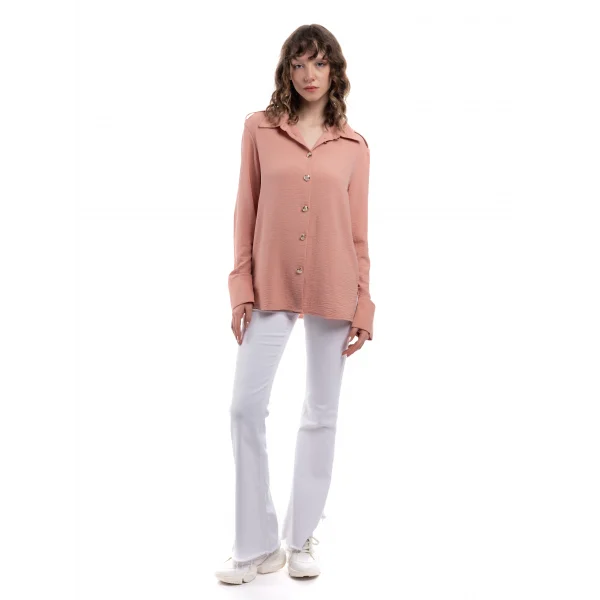 Pudra Apoletli Gold Düğmeli Gömlek