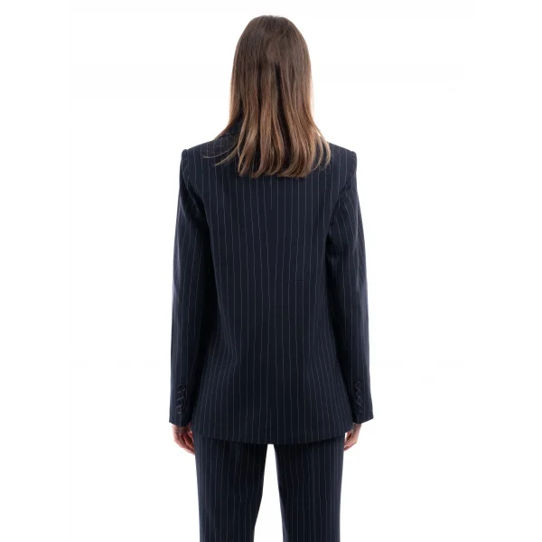 Premium Kumaş Çizgili Lacivert Ceket Pantolon Takım