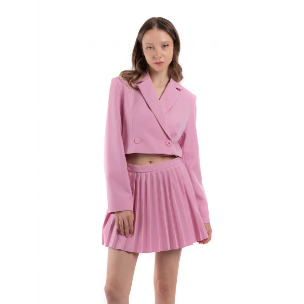 Pileli İçi Şortlu Pembe Etek