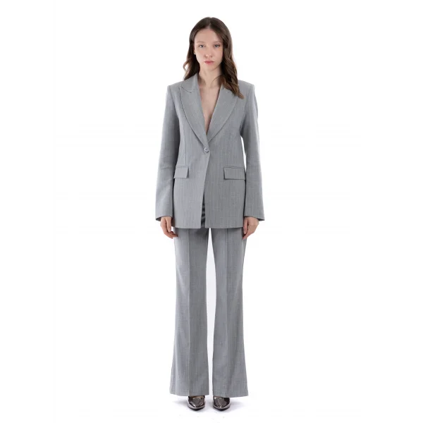 Premium Kalite Çizgili Gri Ceket Pantolon Takım