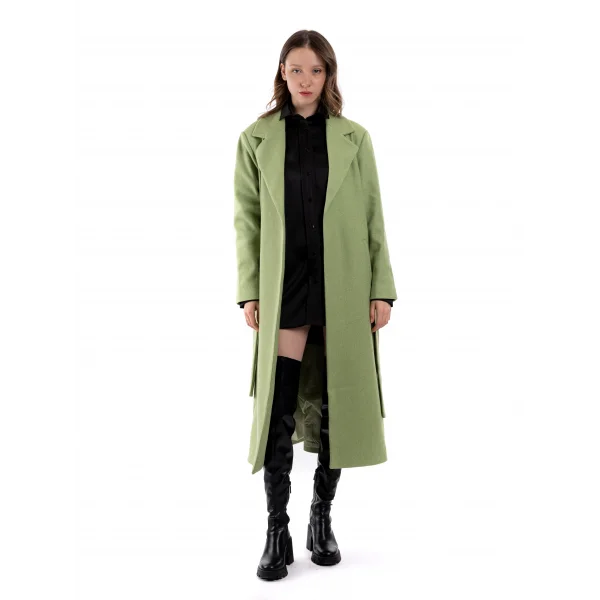 Mevsimlik İnce Kaşe Kumaş Yeşil Trençkot Kaban