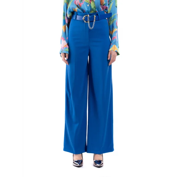 Kemer Detaylı Bol Paça Mavi Pantolon