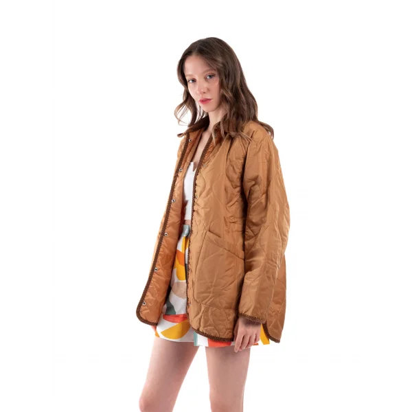 Oversize Kapitone Kadife Yaka Kahverengi Ceket