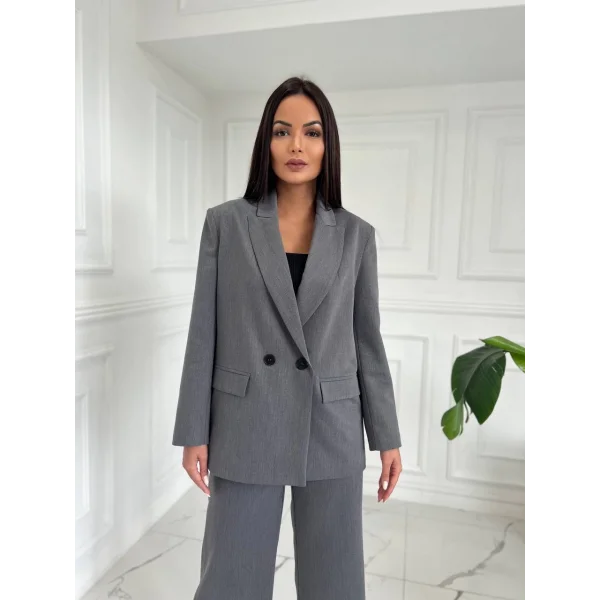 Oversize Gri Astarlı Blazer Ceket