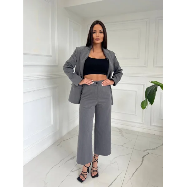 Oversize Gri Astarlı Blazer Ceket