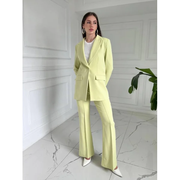 Premium Kumaş Fıstık Yeşil Ceket Pantolon Takım