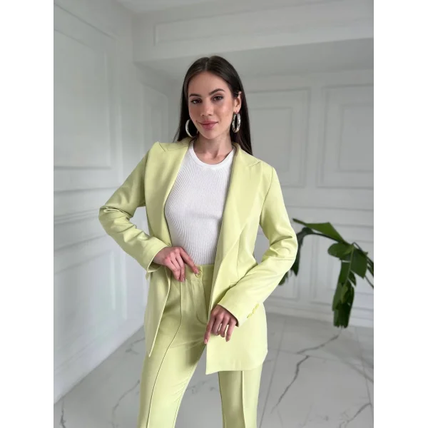 Premium Kumaş Fıstık Yeşil Ceket Pantolon Takım