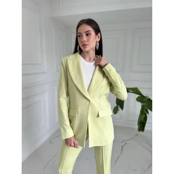 Premium Kumaş Fıstık Yeşil Ceket Pantolon Takım