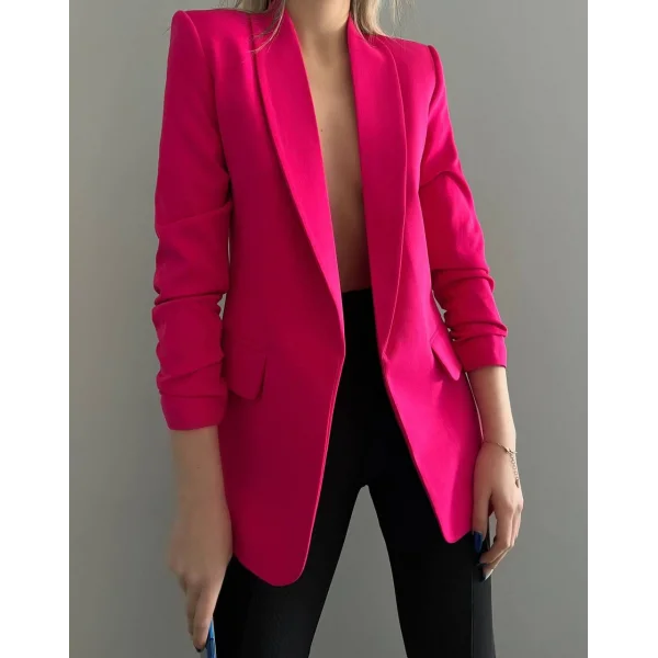 Atlas Kumaş Astarlı Büzgü Kol Tam Kalıp Fuşya Blazer Ceket