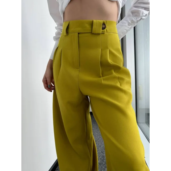 Kemer Aksesuarlı Hardal Palazzo Pantolon