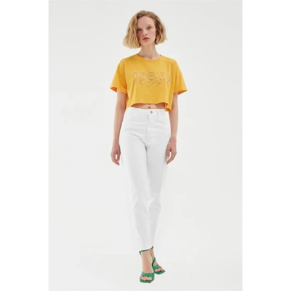 Gabardin Mom Jean Beyaz