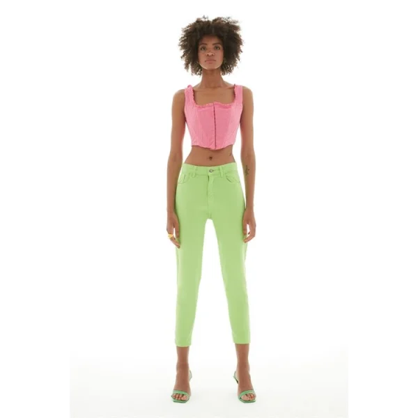 Gabardin Mom Jean Neon Yeşil