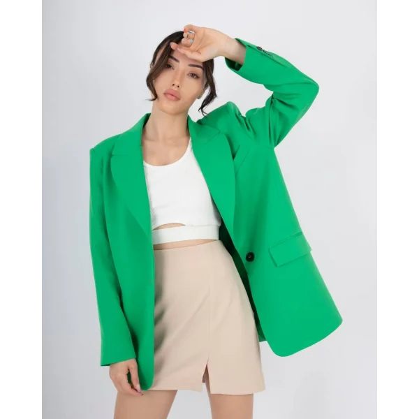 Yeşil Astarlı Oversize Tek Düğme Blazer Ceket