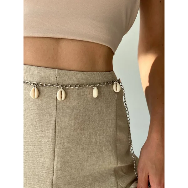 Volanlı Zincir Detaylı Keten Şort Etek