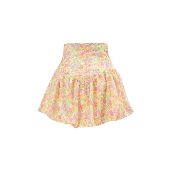 Çiçek Desenli Pamuklu Sarı Şort Etek