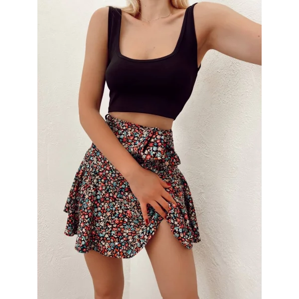 Karışık Desenli Şort Etek