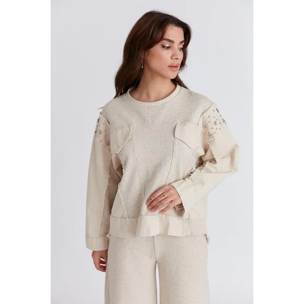 Taşlı Sweatshirt Pantolon İkili Takım