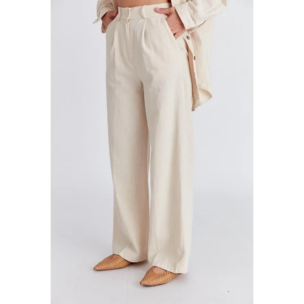 EKRU KALIN KETEN PALAZZO PANTOLON