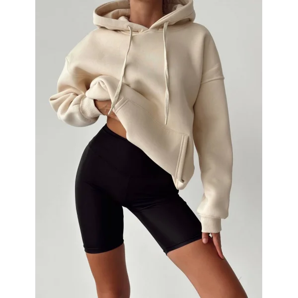 KREM KAPÜŞONLU SWEATSHİRT