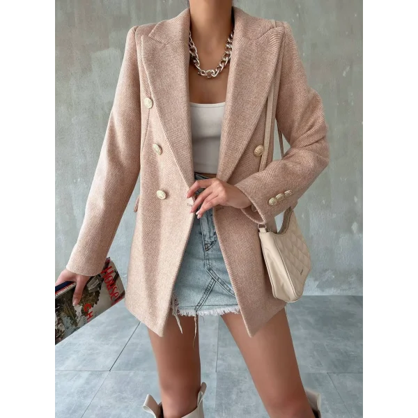 DÜĞMELİ ASTARLI KAHVERENGİ BLAZER KAŞE CEKET KABAN