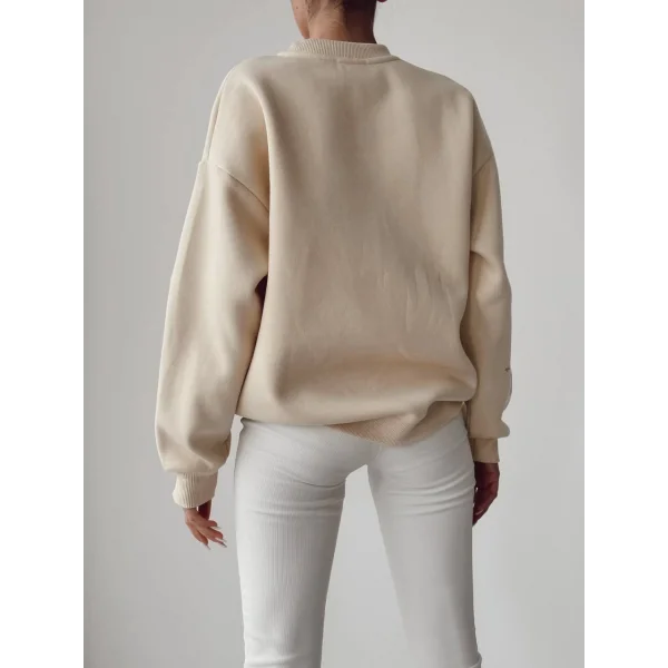 BASKI DETAYLI TAŞ RENK PAMUKLU SWEATSHİRT