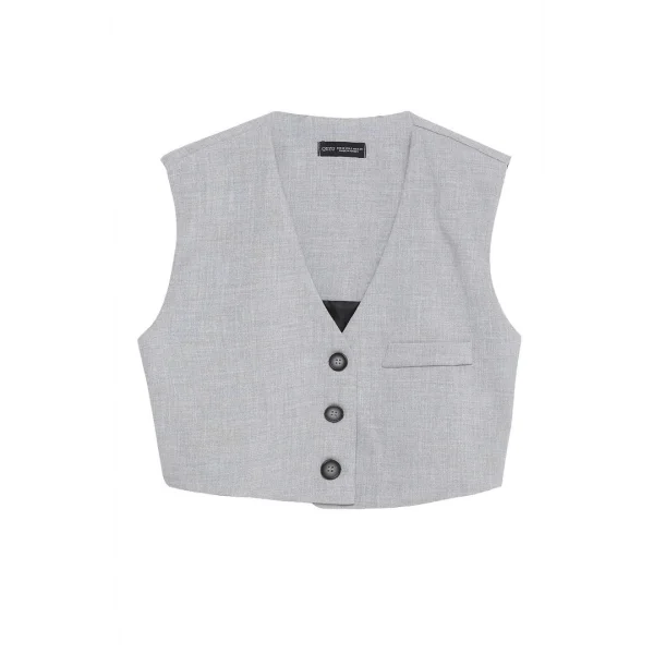 DÜĞME DETAYLI YELEK CEKET AÇIK GRİ