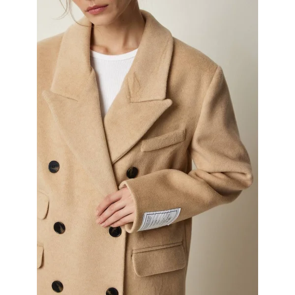 DÜĞMELİ YÜN KARIŞIMLI BEJ KABAN