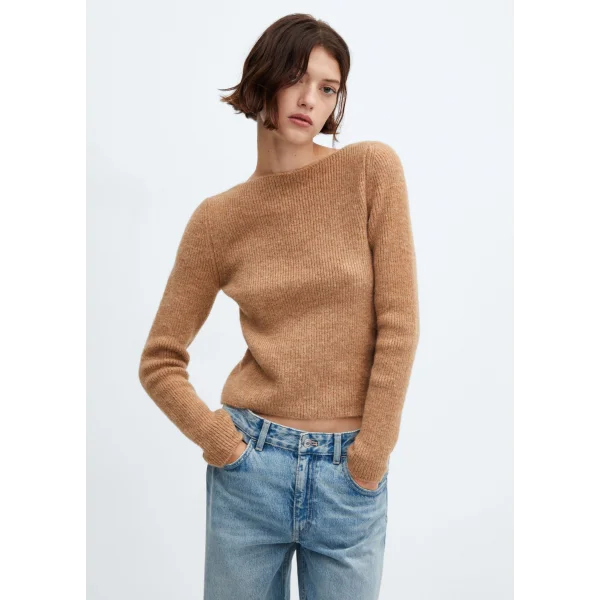 KAYIK YAKA ÖRGÜ KAZAK KAHVERENGİ