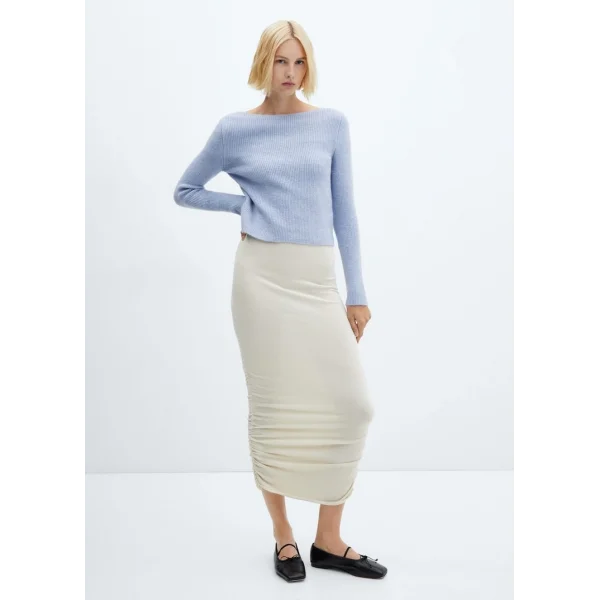 KAYIK YAKA ÖRGÜ KAZAK MAVİ