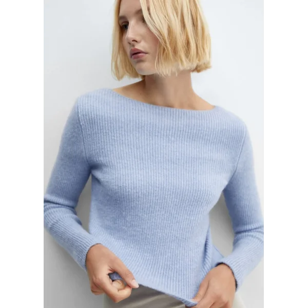 KAYIK YAKA ÖRGÜ KAZAK MAVİ