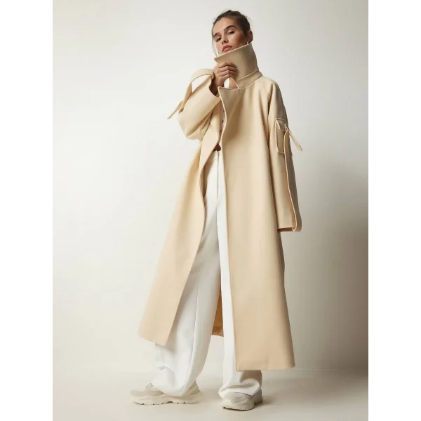 PREMİUM MODEL KOLDA CEP DETAYLI YÜN KABAN BEJ